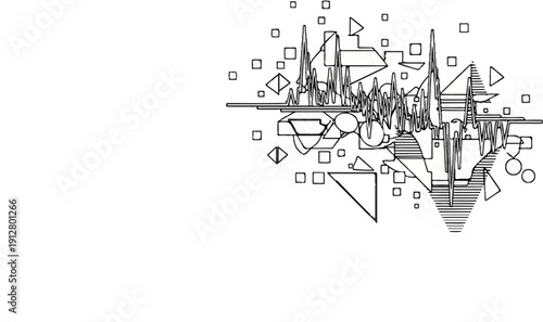 Abstract composition with geometric shapes and wave-like lines