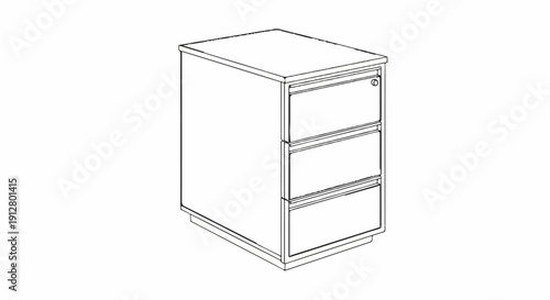 A three-drawer filing cabinet with a lock on the top drawer