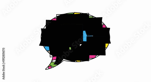 Abstract speech bubble filled with black and colorful geometric fragments