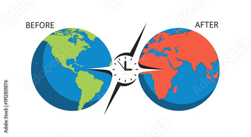 Climate Change Before and After Vector: Earth Turning Red from Global Warming Crisis, Showing Time Running Out