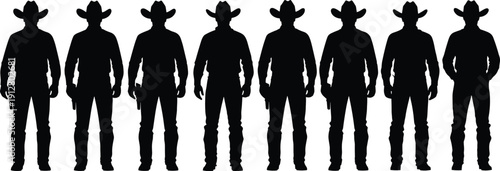 Western Cowboy Silhouette Set with Standing Gunfighter Figures Isolated on White Background for Wild West, Rodeo and Vintage Western Design