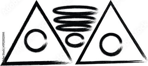 Hand drawn abstract tribal symbols and geometric shapes with brush stroke texture.