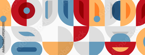 Abstract geometric pattern. Colorful shapes overlap, creating dynamic visual texture. Modern design elements present.