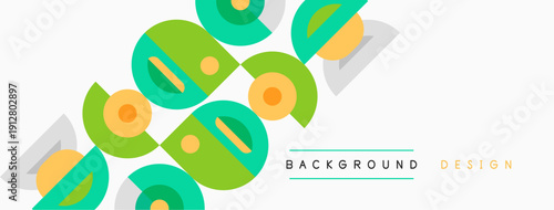 Abstract geometric pattern. Circles, arcs, lines create dynamic composition. Light colors dominate, suggesting modern aesthetic.