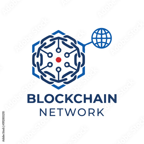 Global Blockchain Network Logo with Digital Globe Icon