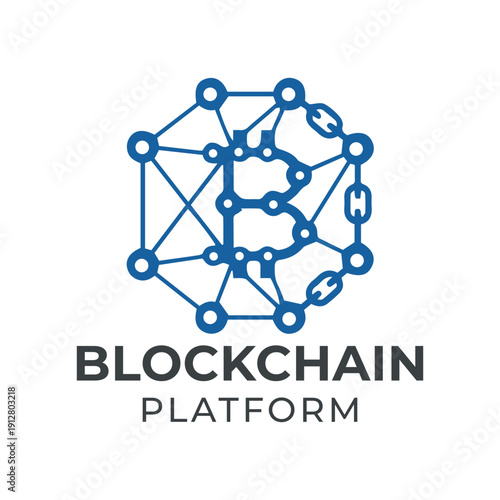 Blockchain Platform Logo with Digital Network Symbol