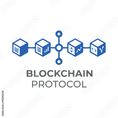 Blockchain Protocol Logo with Connected Cube Network