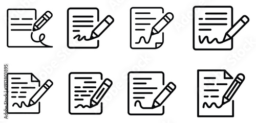 Document and pencil icons set for editing and writing concept
