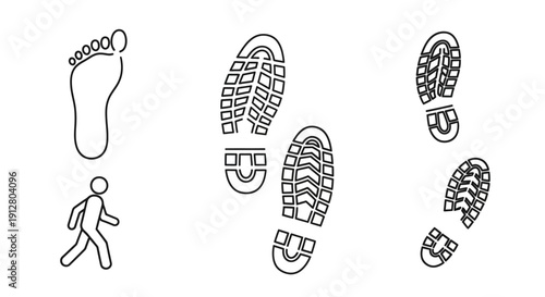 Footprints and Walking Person Icon: Journey, Steps, and Movement Concept