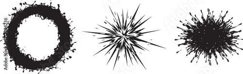 Abstract geometric glitch shapes with distorted circular elements and sharp radial starburst vector