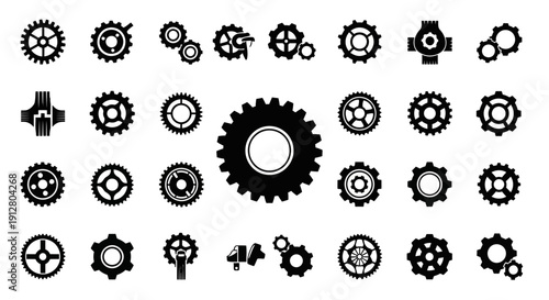 Gears Collection: Mechanical Engineering Icons, Cogs, Sprockets, and Industrial Components