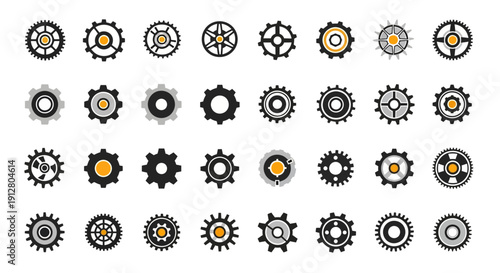 Gears Icons Set: Mechanical Engineering, Industry, Technology, and Business Concepts