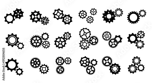 Gears and Cogs Icon Set: Mechanical Engineering and Industry Symbols