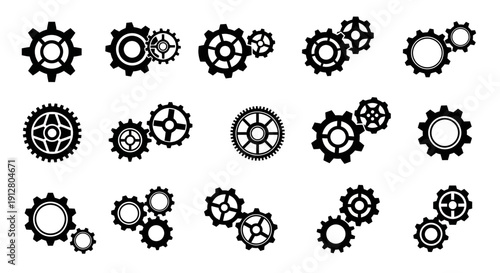 Gears and Cogs Collection: Industrial Mechanical Elements for Engineering and Technology Concepts