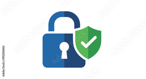 Cyber security concept with padlock and shield icon.
