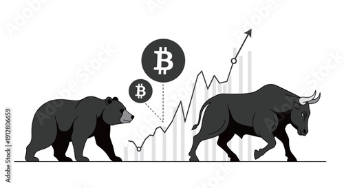 Bitcoin bull and bear market trend illustration.