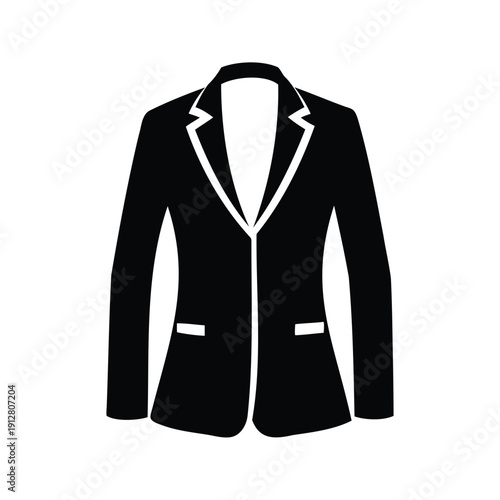 Elegant black and white blazer with contrasting lapels and pockets silhouette vector illustration, blazer silhouette vector illustration