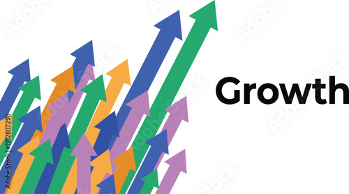 Multiple vibrant arrows indicate significant upward movement symbolizing business expansion and success