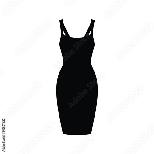 Elegant black and white dress with thin straps silhouette vector illustration, bodycon summer dress silhouette vector illustration