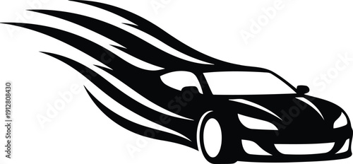 Black car with abstract flame trails vector graphic