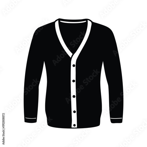 Fashionable black and white cardigan with buttons silhouette vector illustration, cardigan sweater silhouette vector illustration