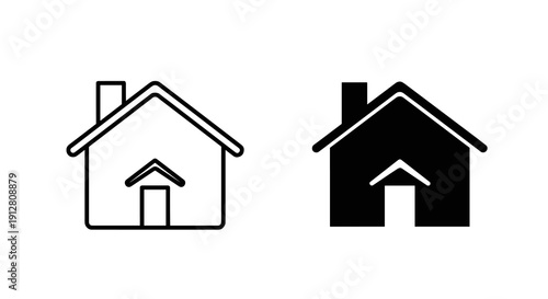 Home House Icon Set in Black and White, Minimal Real Estate Property Symbol Outline and Solid