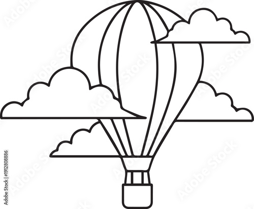 Hot air balloon soaring through fluffy white clouds in sky