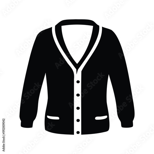 Black and white cardigan with buttons and pockets silhouette vector illustration, cardigan sweater silhouette vector illustration
