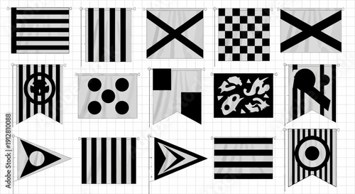 Collection of Nautical Signal Flags, Maritime Communication Symbols