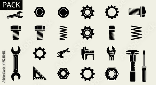 Industrial Tools and Hardware Pack: Gears, Bolts, Wrenches, Springs, Calipers, Screwdriver
