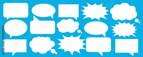 A set of chat box designs for comments on social media or comics. Vector designs of speech bubbles, text boxes, and conversation chat columns in comics.	