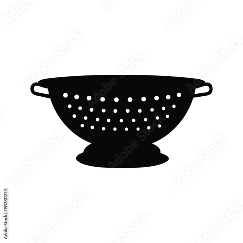 Black and white colander with holes silhouette vector illustration for kitchen utensil design, colander silhouette vector illustration
