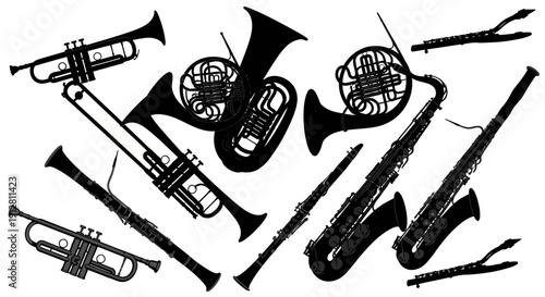 Silhouette Collection of Musical Instruments: Brass and Woodwind Instruments