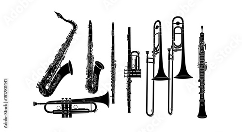 Silhouette Collection of Musical Instruments: Brass and Woodwind Instruments