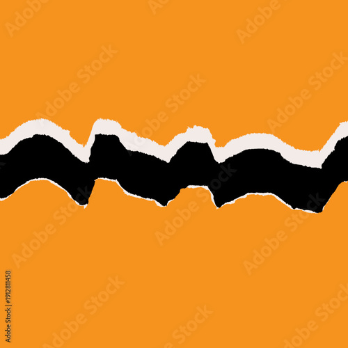 Abstract orange background with horizontal wavy black and white stripes design.