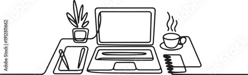 Blogger Workspace icon.one line victor illustration in white Background