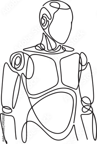Continuous one line drawing of humanoid robot technology.one line victor illustration in white Background
