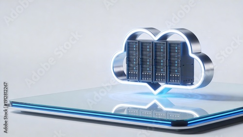 Modern Cloud Computing Servers on Glowing Digital Tablet for Secure Data Storage and IT Solutions