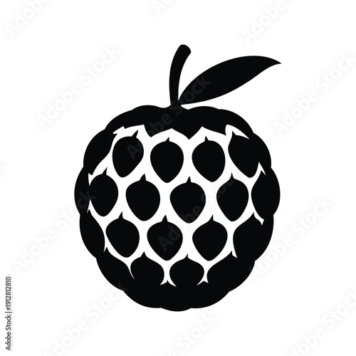 Black and white apple with honeycomb pattern, detailed silhouette vector illustration, custard apple silhouette vector illustration