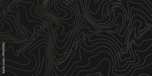Abstract Topographic maps Pattern gold contour line Banner in texture black Background