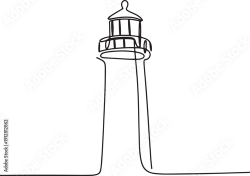 Continuous one line drawing of lighthouse tower. Simple illustration of castle hill tower.one line victor illustration in white Background