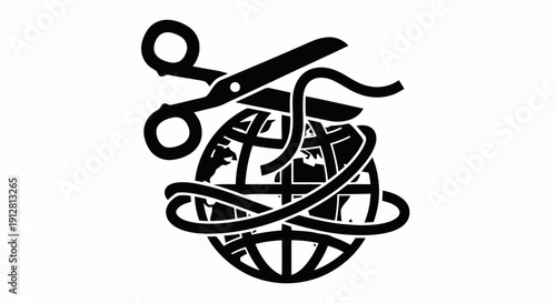 Scissors Cutting Globe Concept Illustration.