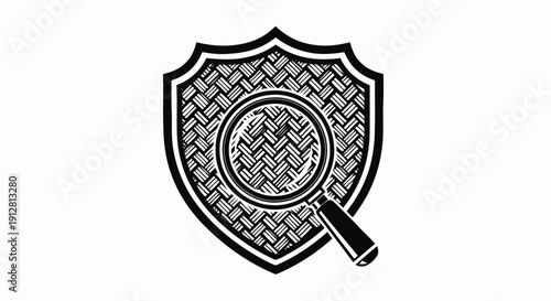 Shield with Magnifying Glass Security Icon.
