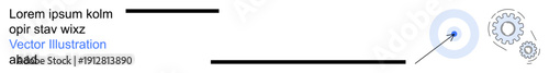 Productivity, workflow optimization, business strategy, innovation, problem-solving, precision concept. Target with an arrow and gear icons. Productivity and workflow optimization theme