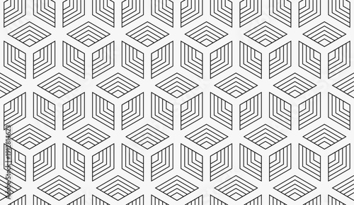 modern seamless cube line pattern with clean geometric strokes. minimal black outline design on white background, perfect for wallpaper, textile, packaging, and branding.
