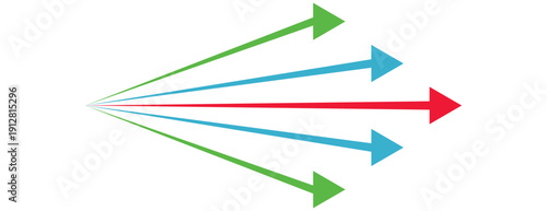 Colorful diverging arrow pointers, multiple directional lines pointing from a single origin point
