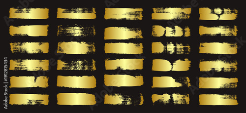 Golden brush strokes, lines, ink smudges, hand-drawn scribble shapes. Handmade sketchy marks, acrylic stains, charcoal streaks. Paint textures, dry brush effect. Marker underline. Vector illustration