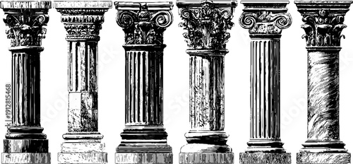 Classical pilaster and base engraving set for design projects and architecture studies