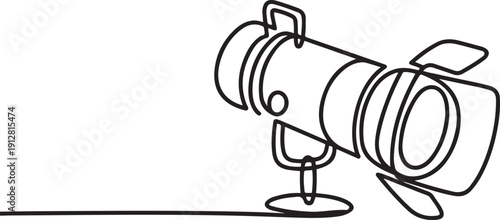 Line continuous drawing vector Searchlight icon. One line Theater spotlight One Line Drawing Vector.