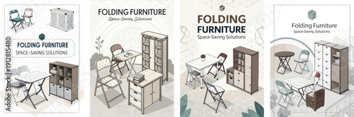 Collection of modern folding furniture showcasing space-saving solutions.